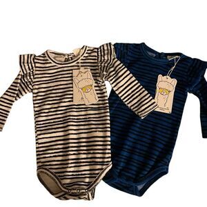 Noe & Zoe Berlin Bundle Lot 2 Striped Ruffle Terry Body Bodysuit 3-6 Months NWT